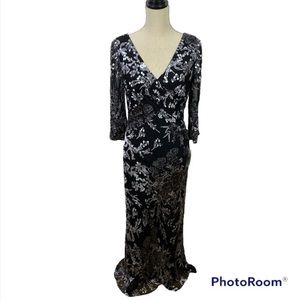 Adrianna Papell Silk Blend Floral Print Beaded Dress Size 12